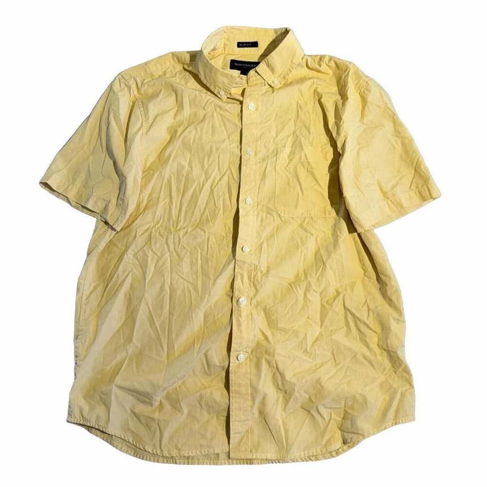 Banana Republic Slim Fit Button Down Short Sleeve Shirt Size L Yellow